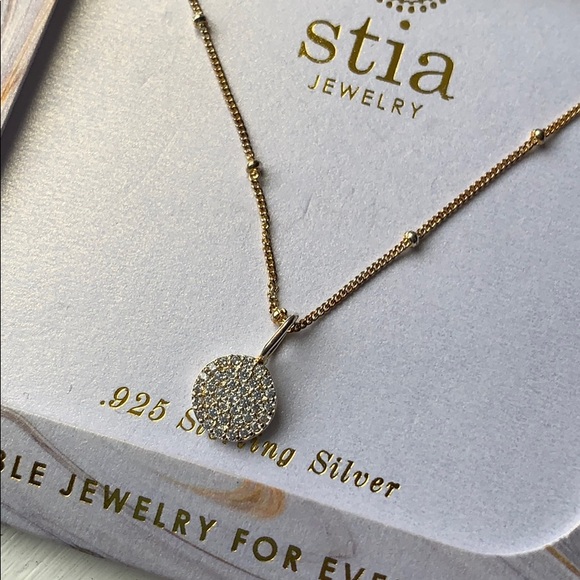 NIB Stia jewelry charm & chain pave disk necklace - Picture 2 of 2